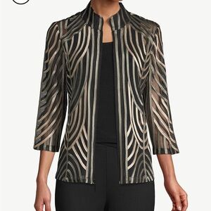Petite Travelers Collection Printed Strip 3/4-Sleeve Jacket